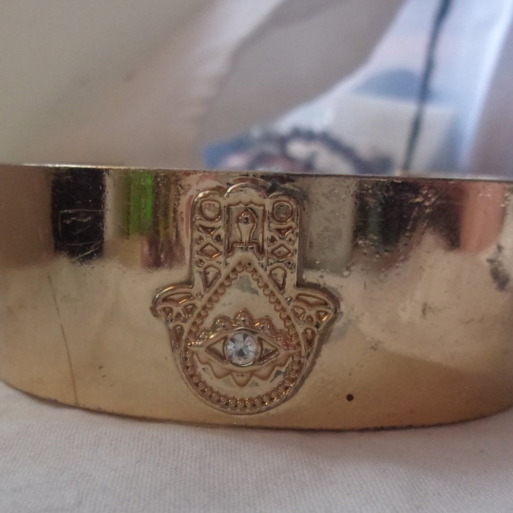 Hamsa cuff bracelet gold tone